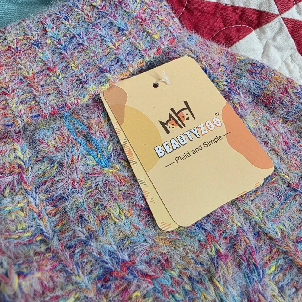 Beautyzoo Multi Color Knit Dog Sweater Small Rainbow Cable Knit Pet Apparel
